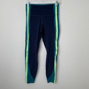 Athleta Crunch 7/8" Colorblock Supersonic Blue Lime Green Tight Legging